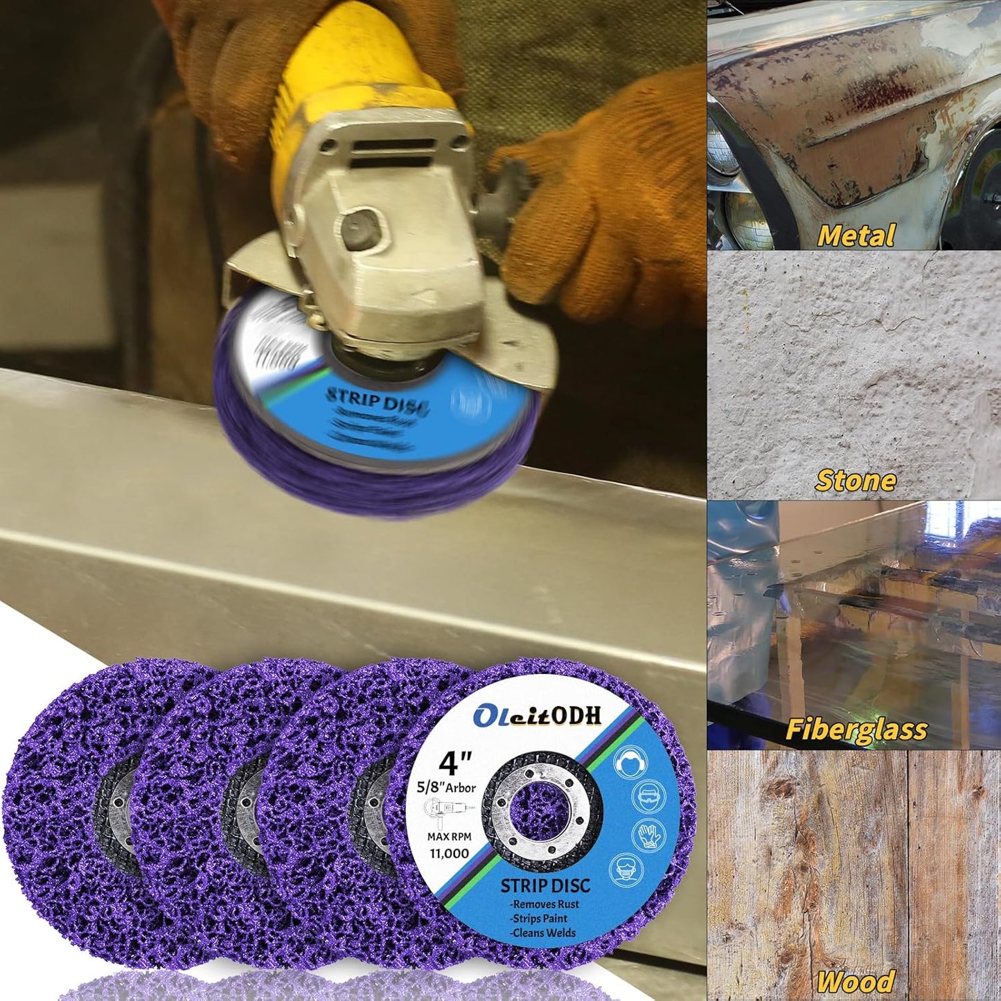 20 Pcs 4" x 5/8" Strip Discs Bulk, Paint Stripping and Rust Removal Wheels for Angle Grinders, Abrasive Grinding Discs for Metal, Wood, and Fiberglass, Purple