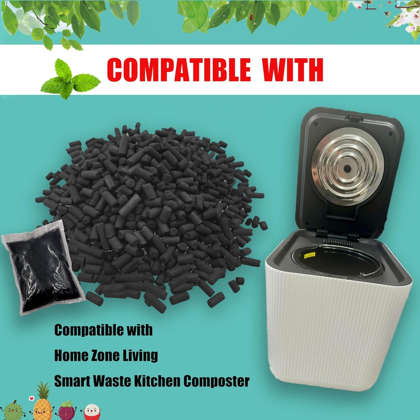 1.55 Pounds Oversized Pack Replacement Odor Absorbing Filter Refills for Smart Waste Kitchen Composter, Activated Charcoal for Electric Compost Bin Odor Control