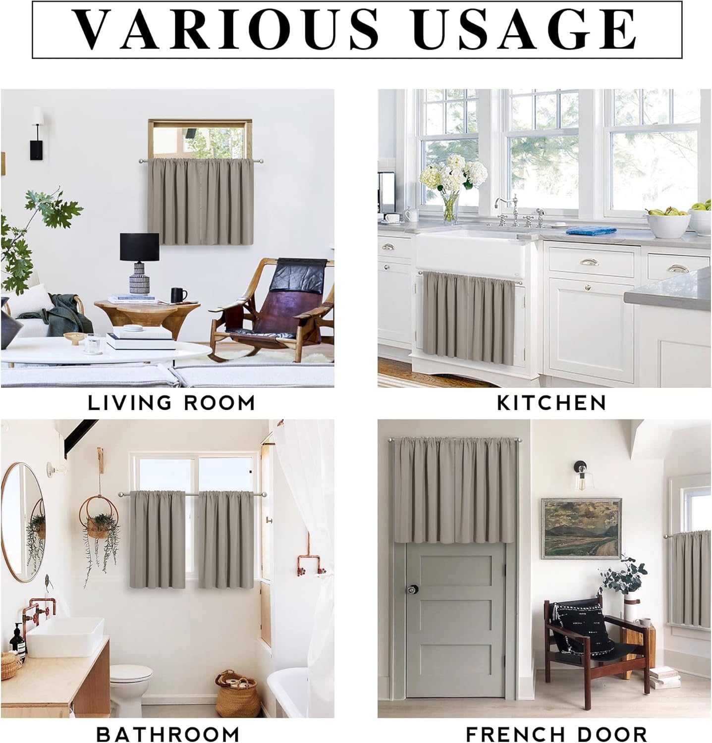 RYB HOME Bathroom Window Curtains - Super Soft Blackout Privacy Curtains for Baby Nursery Bedroom Basement Garege Workshop Kitchen Dining Living Room, W 29 x L 30, Sand, 2 Pcs