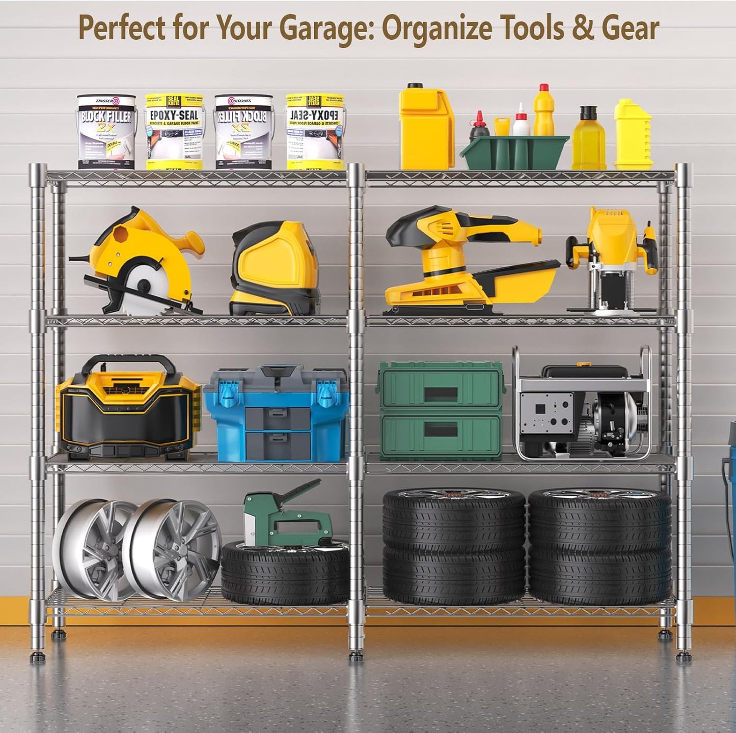 Himimi 4-Tier Heavy Duty Metal Storage Rack, 1200LBS Adjustable Wire Shelving for Storage, Standing Storage Shelf Units for Kitchen Garage Pantry Laundry, 60" W x 14" D x 60" H, Silver