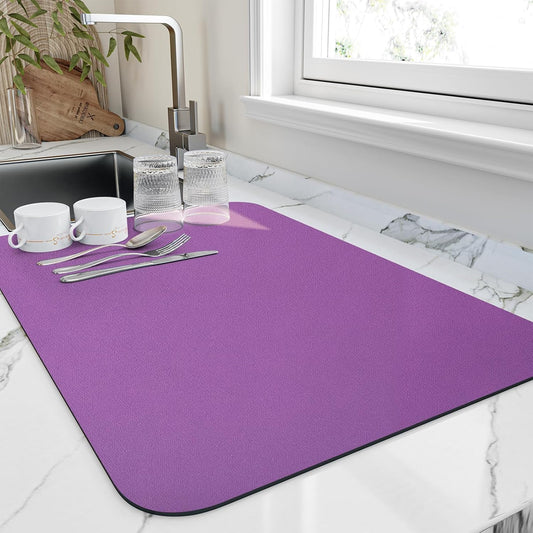 Dish Drying Mat for Kitchen Counter, Heat Resistant Drainer Mats with Non-slip Rubber Backed, Hide Stain Kitchen Super Absorbent Draining Mat, Easy to Clean Dish Rack Pad, Purple 18"x32"