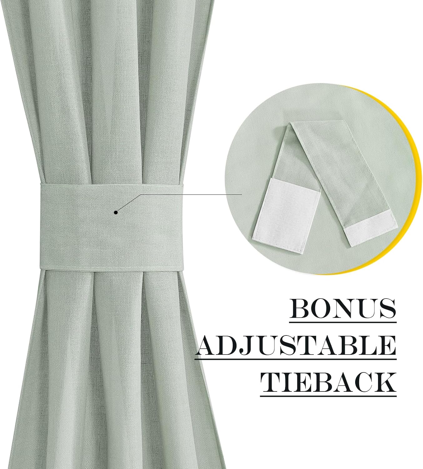 NICETOWN Linen Door Curtain - Privacy Light Filtering Tricia Window Curtains for Patio French Front Door Sidelight Curtain Tie up Shade for Classroom, W26 x L50 inch, 1 Panel, Sage Green