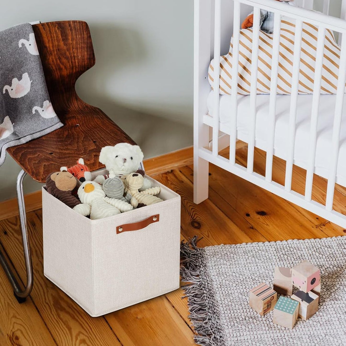 HNZIGE Large Storage Baskets Set of 4 Collapsible Storage Baskets,13x13 Storage Cube Bins with Handles,Foldable Storage Cube Bins for Shelves(cream)