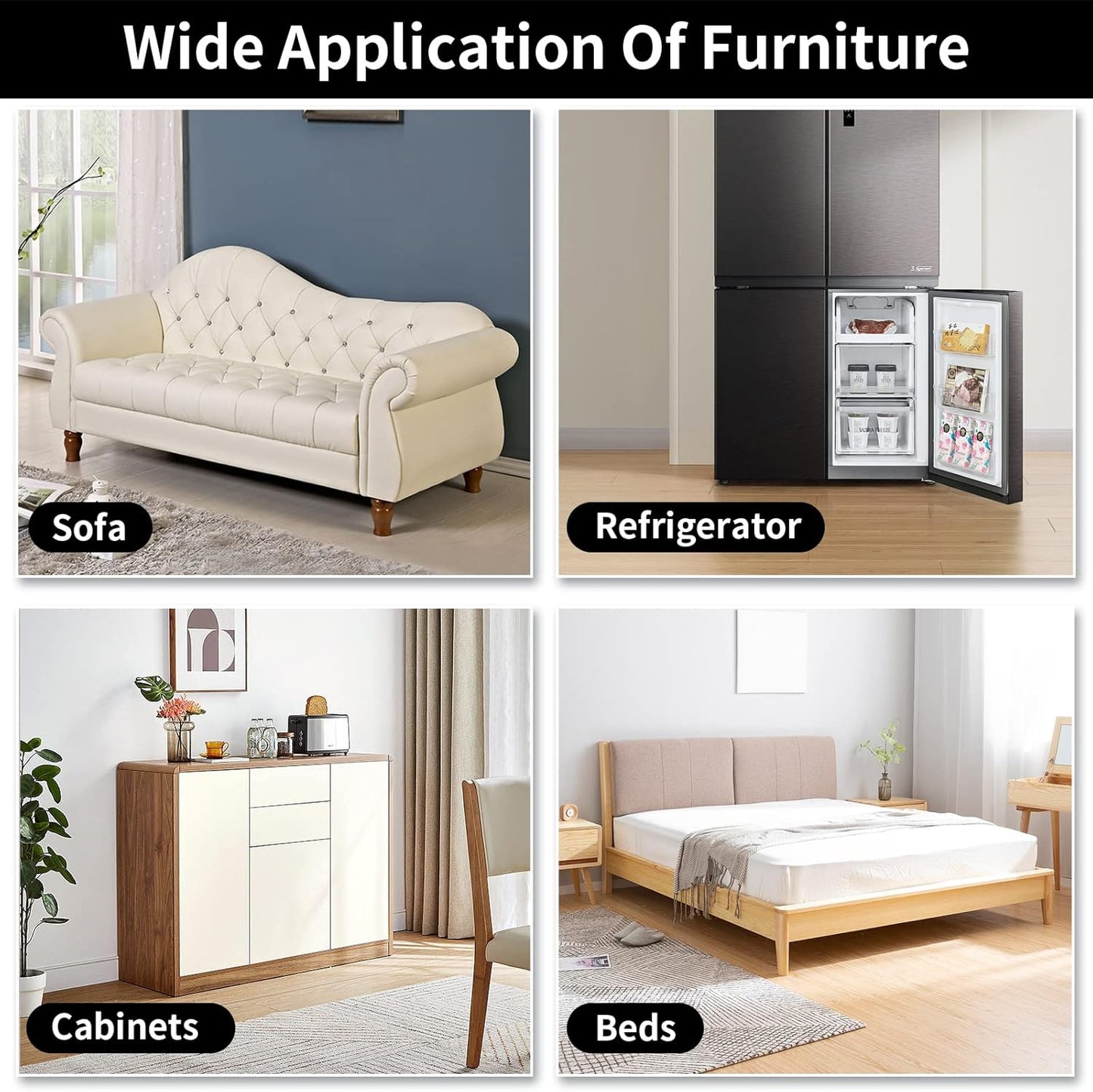 Ezprotekt 5" Square Felt Furniture Movers Sliders for Hardwood Floors, 8 Pcs Reusable Felt Furniture Moving Pads for Heavy Duty Bed Sofa Fridge Couch, Move Item Easily and Quickly (Black)