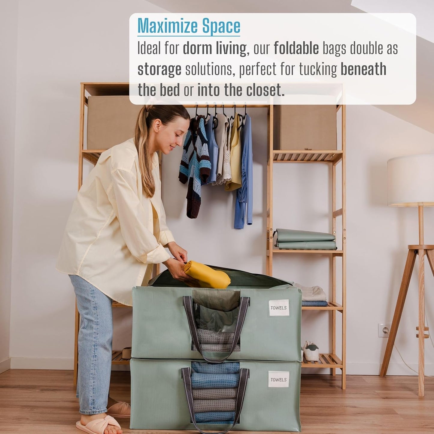 VENO 10 Pack Moving Bags for College, Heavy-Duty Storage Totes, Moving Boxes and Wardrobe Packing Supplies Alternative - Extra Large Durable Laundry Bags for Clothes (Shiny Light Green, 10 Pack)