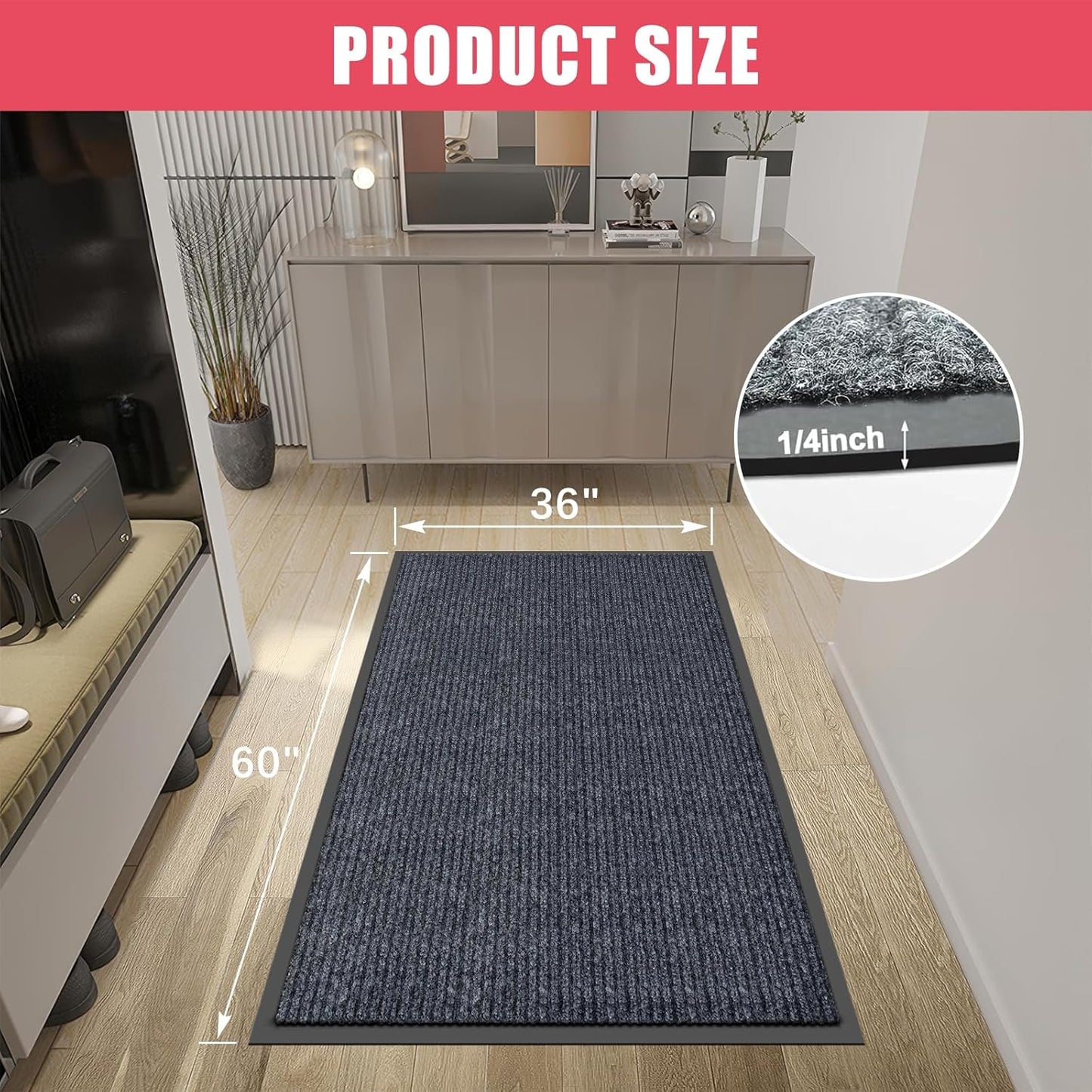 Kuyal Front Door Mat, 3'x5' Indoor Outdoor Entrance Mat, Commercial Floor Mats Inside Outside Entrance, Heavy Duty Durable Welcome Mats, Rubber Backing Non Slip Outdoor Mats for Entryway,Dark Gray