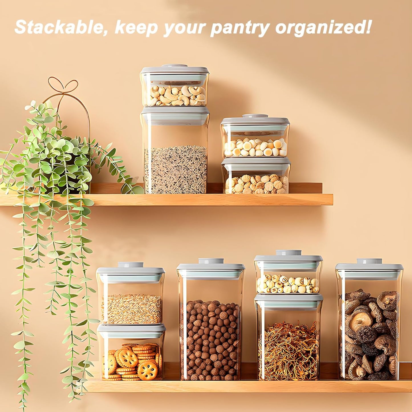 Airtight Food Storage Containers with Lids Airtight Pop Up Containers with Labels Pasta Organizer for Kitchen Pantry Cereal Snack Flour Sugar Coffee, 2700ml / 2.85qt