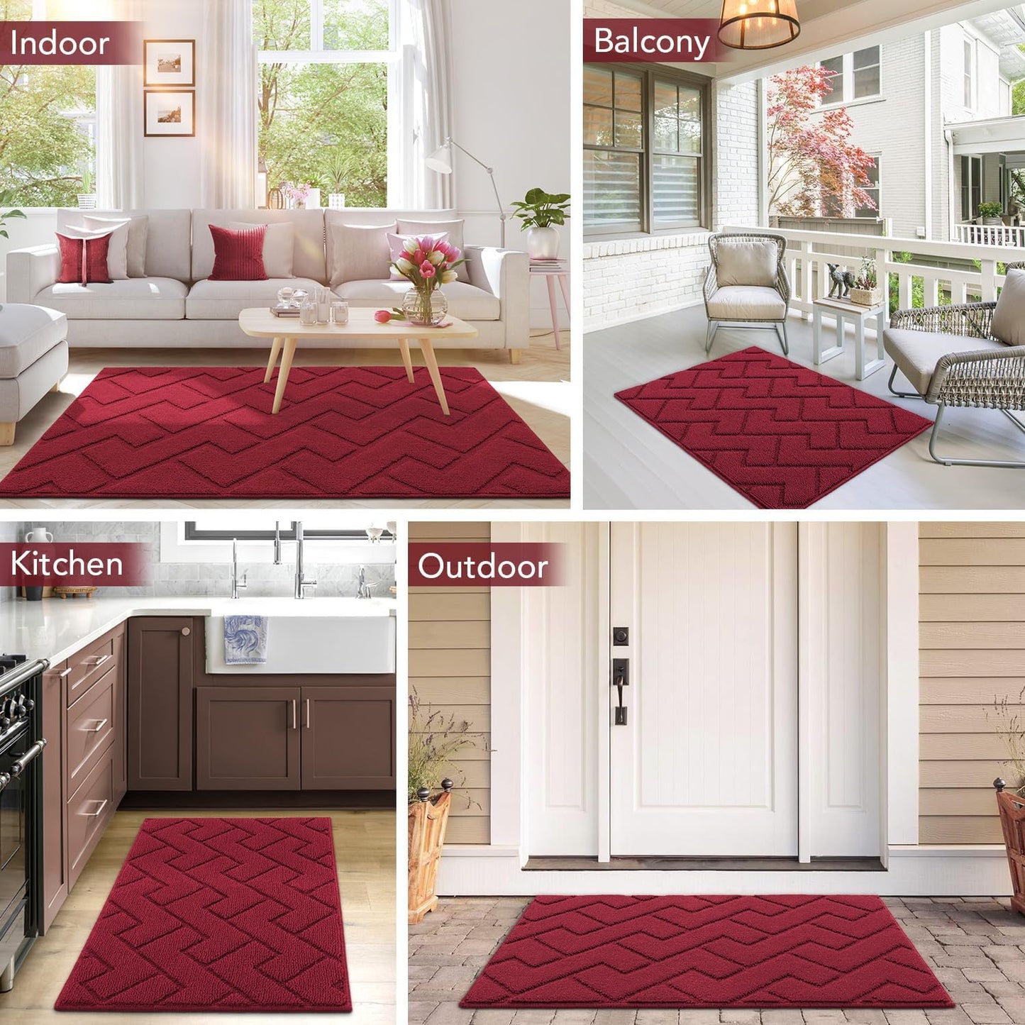hicorfe Indoor Door Mat,Non Slip Door Mats,32"x48" Front Back Door Mat Rubber Backing,Absorbent Resist Dirt Entrance Inside Floor Mats for Entryway Washable Low-Profile(Red)