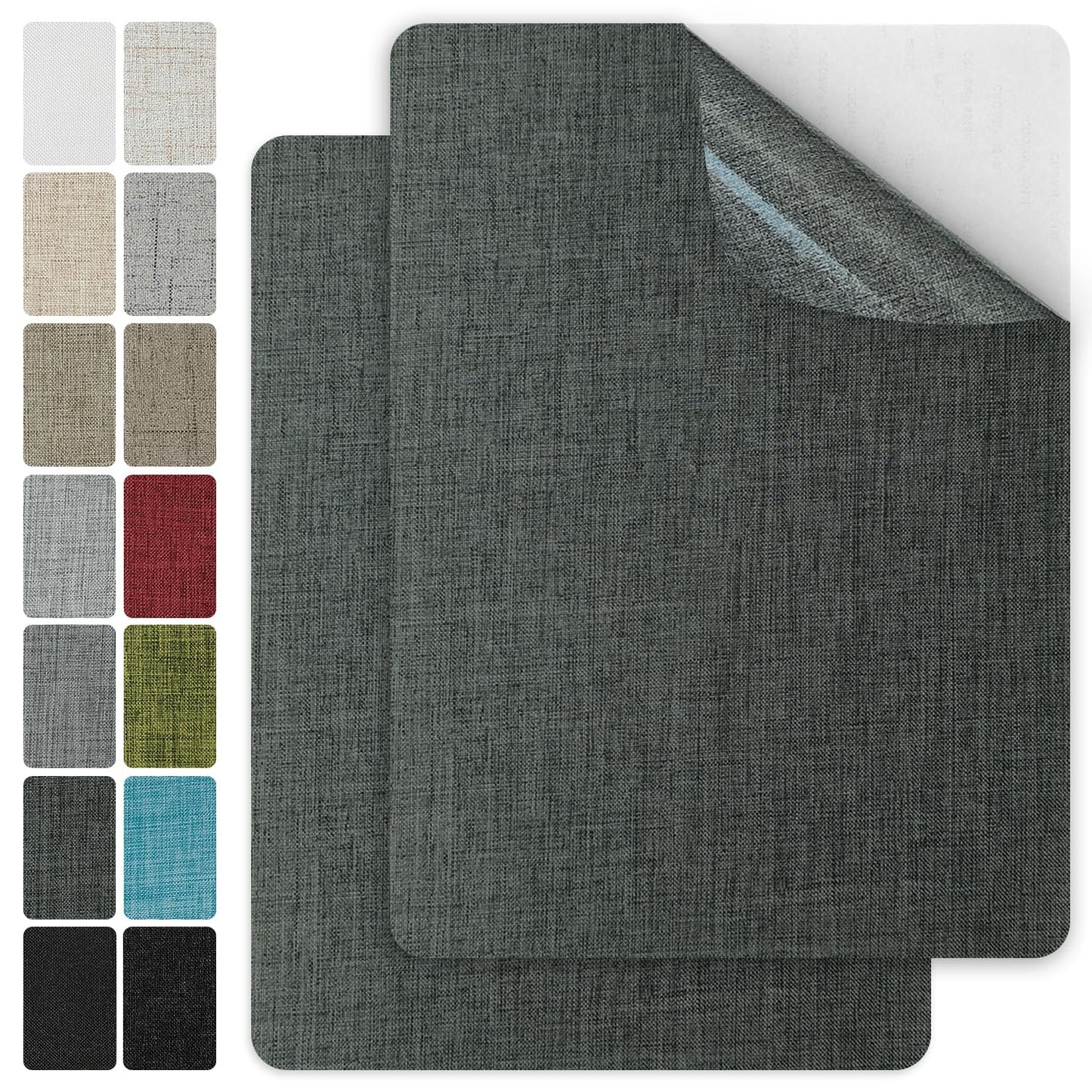J.CARP 2Pcs Linen Repair Patches, Large Self-Adhesive Fabric Patch for Sofas, Couch, Furniture, Car Seats (8 * 11 inches-2PCS Dark Gray)