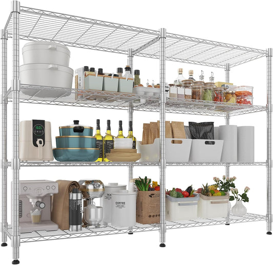 Himimi 4-Tier Adjustable Metal Shelving - 1600LBS Capacity, Heavy Duty Wire Organizer for Pantry, Kitchen, Garage, Laundry, 72" W x 18" D x 60" H, Silver