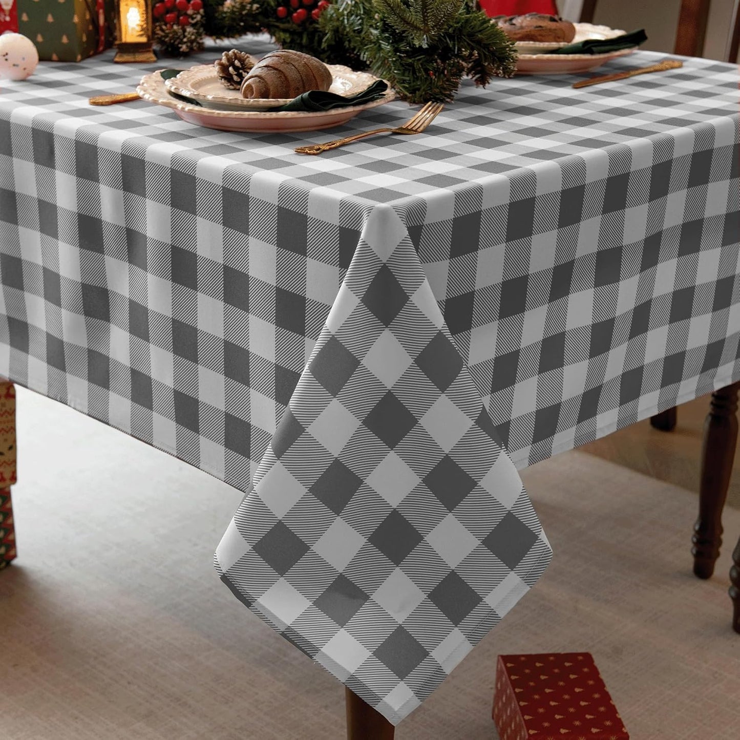Waterproof Plaid Tablecloth Fabric - Oblong 52x70 Inch Classic Buffalo Tartan Table Cloth for Indoor/Outdoor Use - Washable Tabletop Cover for Dinner, BBQs, and Parties