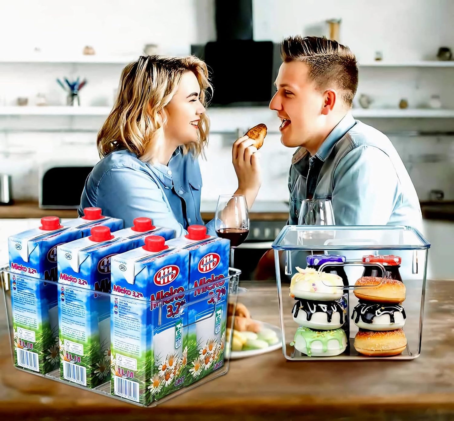 Set of 8 Large Clear Plastic Storage Bins (8L), Storage Containers for Pantry Organization and Kitchen Storage Bins,Home Edit and Cabinet Organizers