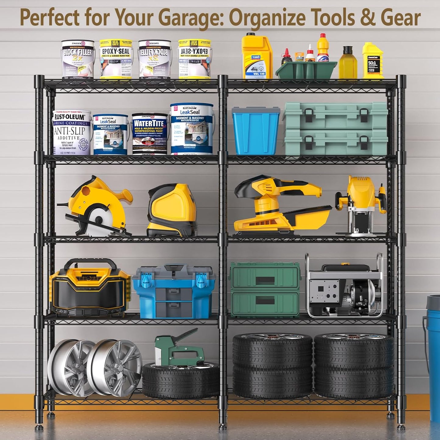 Himimi Storage Shelves-5 Tier Heavy Duty Wire Shelving Unit with Leveling Feet, 1500LBS Adjustable Metal Shelves Organizer for Kitchen Garage Pantry Laundry, 60" W*14" D*72" H, Black