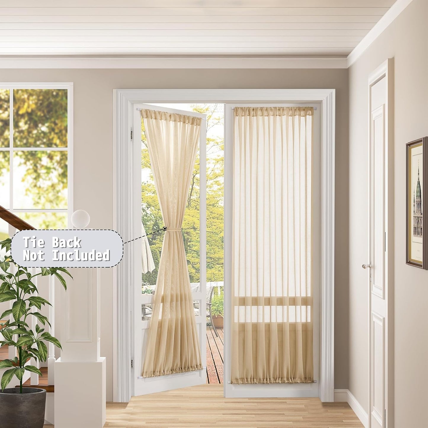 Tollpiz Sheer Curtain Closet Linen Textured Curtain Sheers Doorway Light Filtering Voile French Door Rod Pocket Curtains Patio Glass Door, 25 x 80 inches Long, Beige, Set of 1 Panel