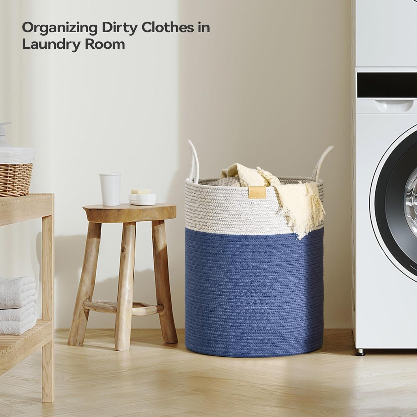 Laundry Hamper 62L,Large Laundry Basket for Clothes,Decorative Storage Basket for Blankets,Cotton Rope Woven basket for bedroom,Navy Blue