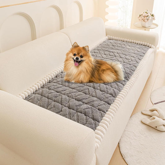 OTOB All Season Couch Cover for Dogs Washable, Non Slip Fuzzy Plush Pet Couch Covers Kids Pet Friendly, Geometric Jacquard Modern Soft Loveseat Sofa Slipcovers Protectors (Gray, 27.6"x59.1")