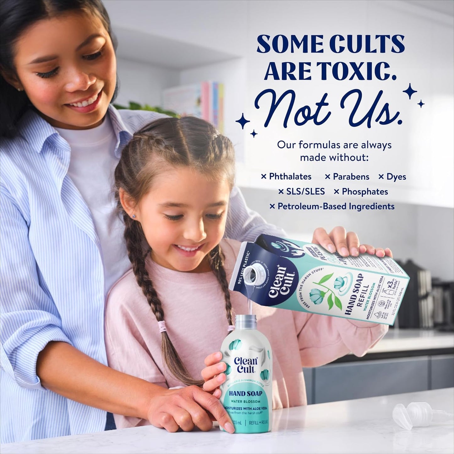 Cleancult Liquid Hand Soap Refill - Water Blossom - Moisturizes Dry & Sensitive Skin - Made with Aloe Vera & Essential Oils - Eco Friendly - Paper-Based Packaging - 32 oz/2 Pack