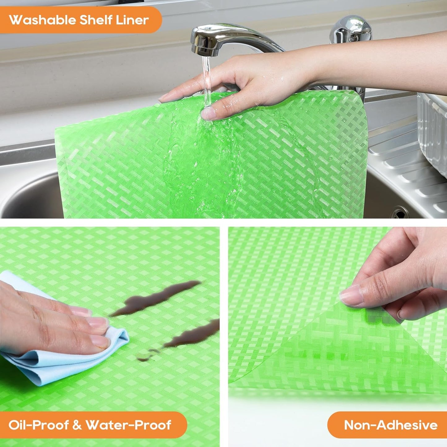 Green Fridge Liner Shelf Liners for Kitchen Cabinet Refrigerator Liners Waterproof & Oil-Proof Kitchen Cupboard Liner Non Adhesive Drawer Mats EVA Material for Shelves 11.8 x 393.7 Inches