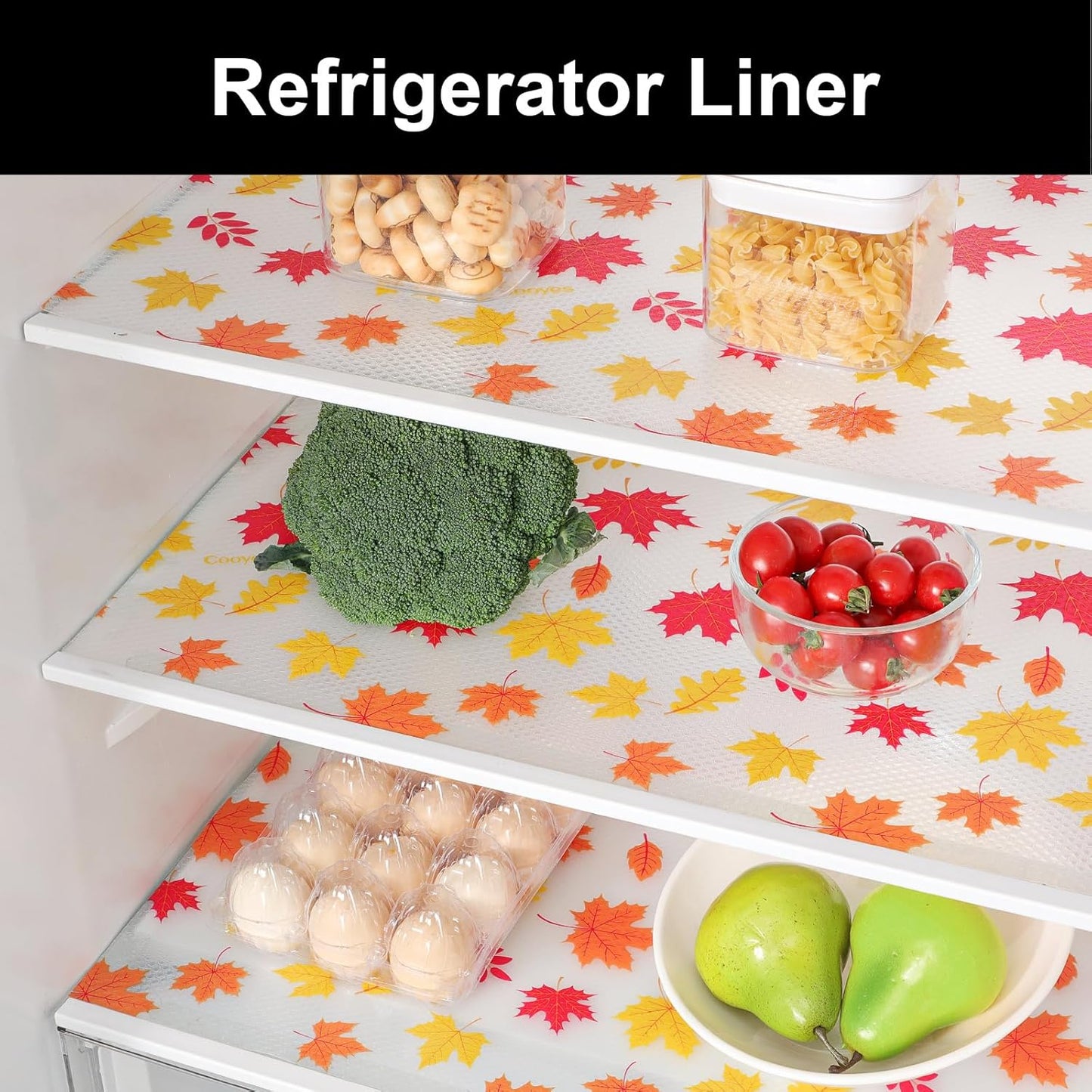 Cooyes Fall Maple Leaf Shelf Liner, Non-Adhesive Waterproof Drawer Liner, Easy-to-Cut EVA Shelf Paper for Kitchen Cabinets, Refrigerator, Cupboard, and Dresser, Fall Kitchen Decor (Pumpkin Orange)