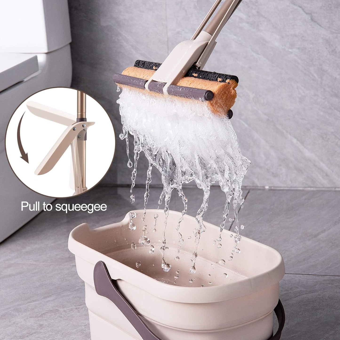 Eyliden Sponge Mop with 1 Extra Reusable Absorbent Sponge Refills, Easy Squeeze, Self Wringing Mops for Kitchen Bathroom Office Hardwood Laminate Tile Marble Ceramic Floors Cleaning