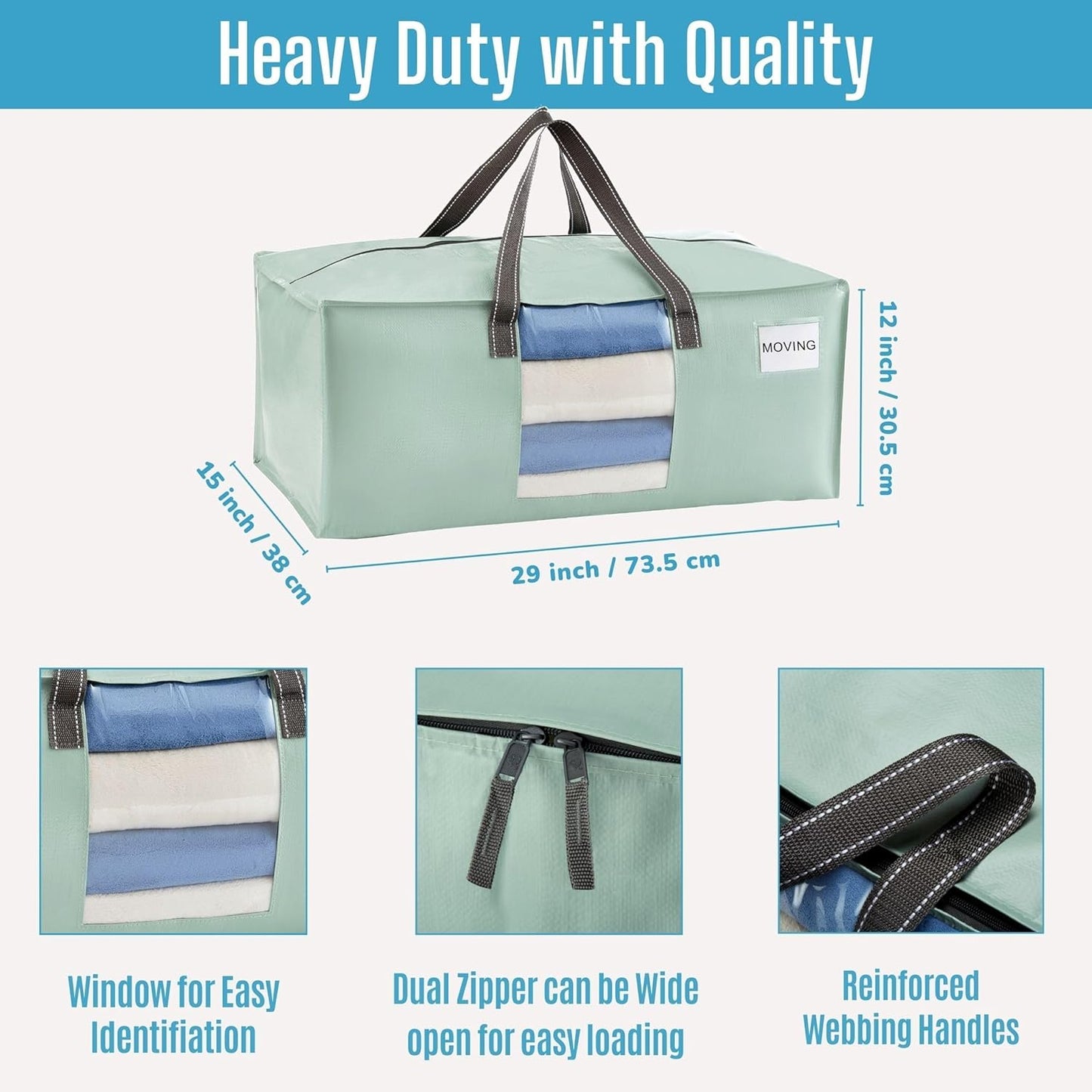 VENO 6 Pack Moving Bags for College, Heavy-Duty Storage Totes, Moving Boxes and Wardrobe Packing Supplies Alternative - Extra Large Durable Laundry Bags for Clothes (Shiny Light Green, 6 Pack)