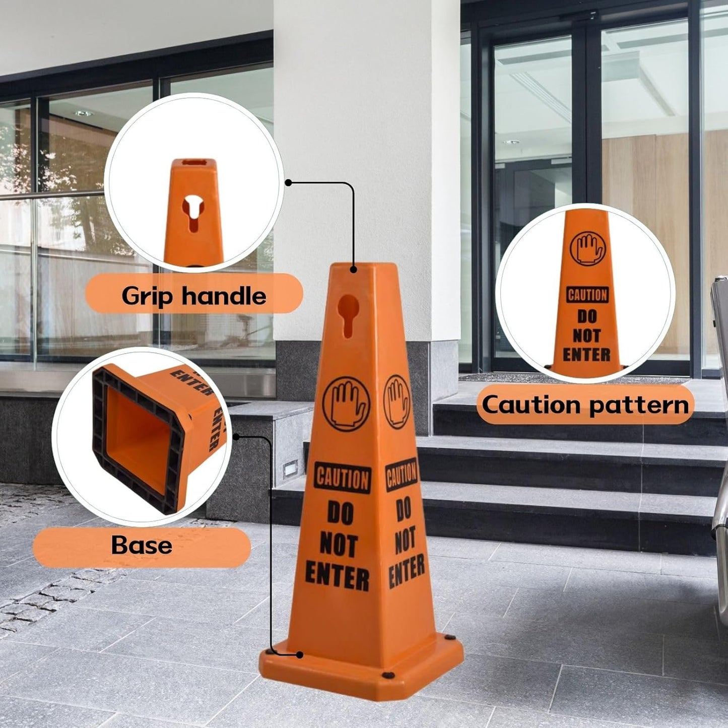 8-Pack 26.5" Caution Cones, 4-Sided Visible Safety Signs with Heavy Rubber Base, Warning for Slip & Fall Prevention, Indoor/Outdoor Use (Orange, 8Pcs-Do Not Enter)