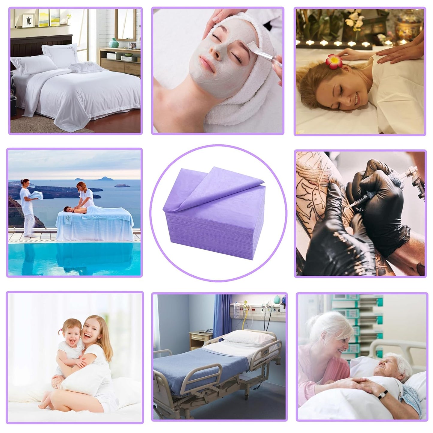 Disposable Bed Sheets 100 Pcs 31" x 71" Massage Table Sheets Non Woven Fabric SPA Bed Cover Breathable for Massage Beauty Tattoos(Purple)