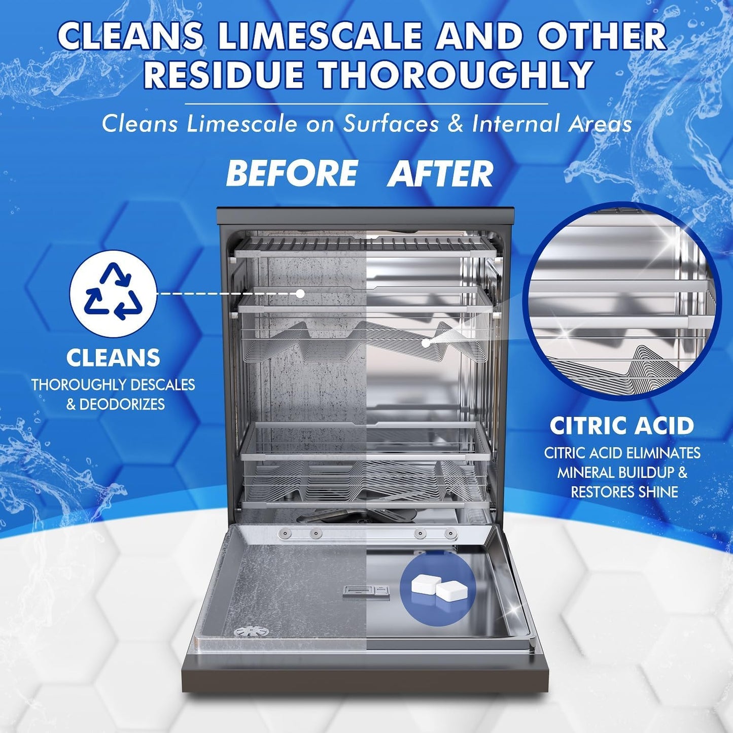 Deep Cleaning Dishwasher Cleaner Tablets - 24 Pack (1 Year Supply) Descaler & Deodorizer Pods, Fragrance-Free, Septic Safe - Removes Limescale, Grease, Odors