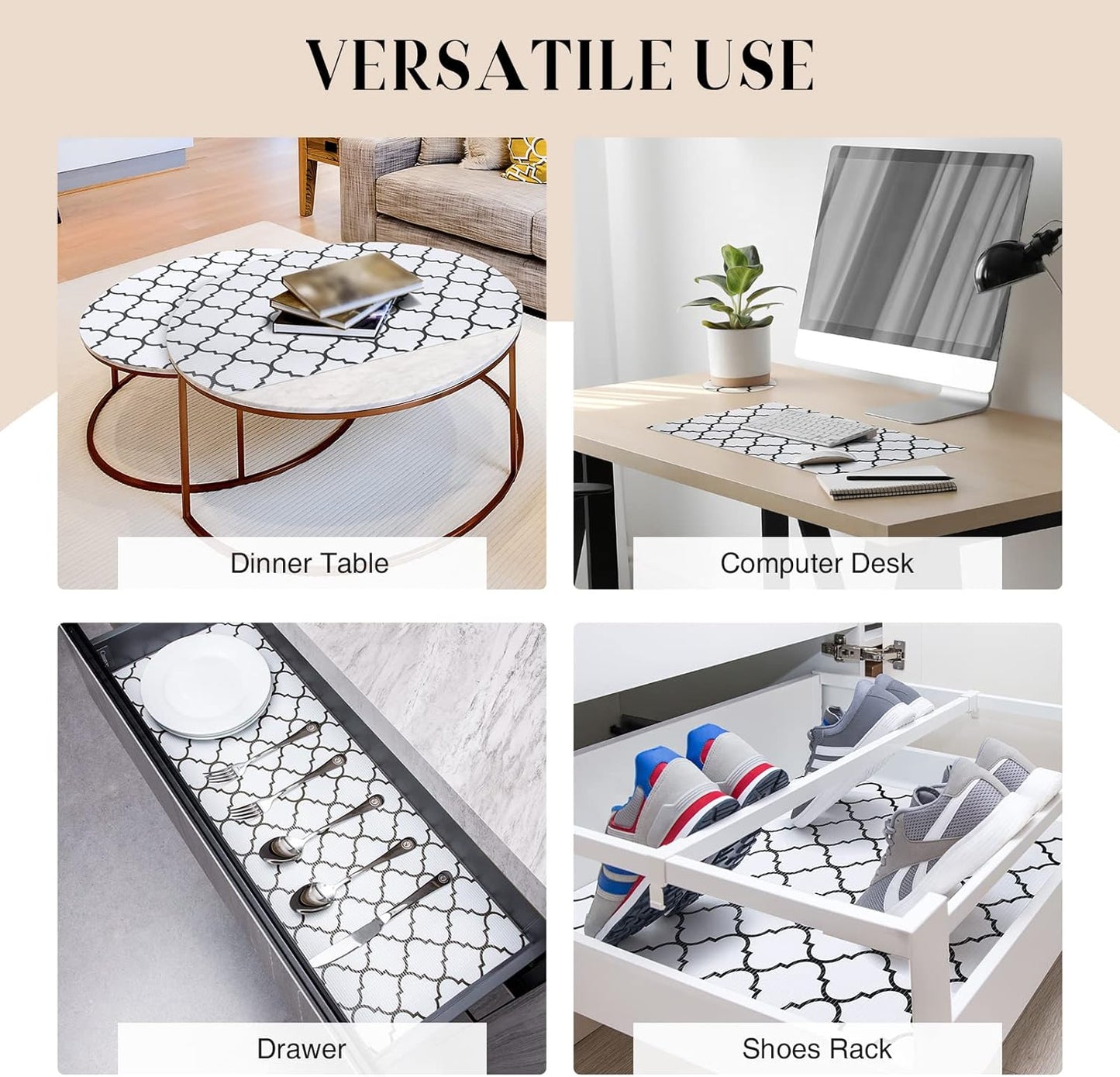 Glotoch 2 Rolls Non Adhesive Shelf Liners for Kitchen Cabinets, Non Slip Drawer Liners for Kitchen, Waterproof Cabinet Liners for Shelves/Dresser/Refrigerator/Bathroom,17.5" x 30 FT, White