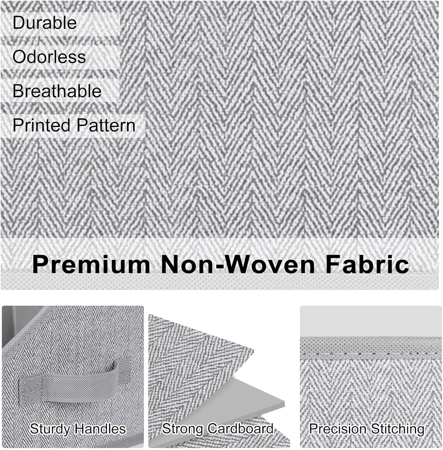 WUIKE 3 Pack Large Closet Storage Bins, Fabric Trapezoid Storage Baskets for Organizing Clothes, Sheets, Blankets, Decorative Storage Bins, Herringbone Gray, Large