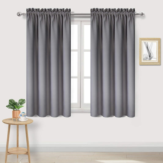 DWCN Grey Blackout Curtains for Bedroom –Rod Pocket Thermal Insulated Room Darkening Drapes for Living Room, W 42 x L 54 Inch, 2 Panels