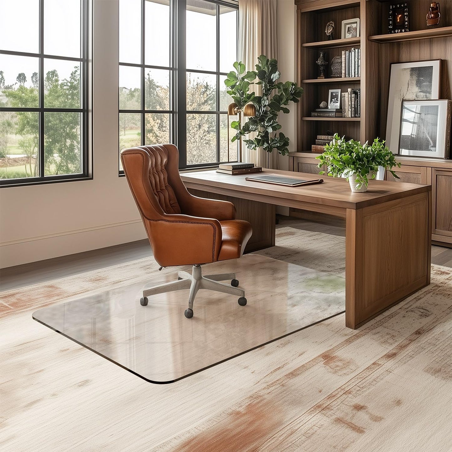 Office Chair Mat for Carpet & Hardwood, Upgraded 32" x 48" Dual Use Tempered Glass Chair Mat for Chair and Footrest Under Desk