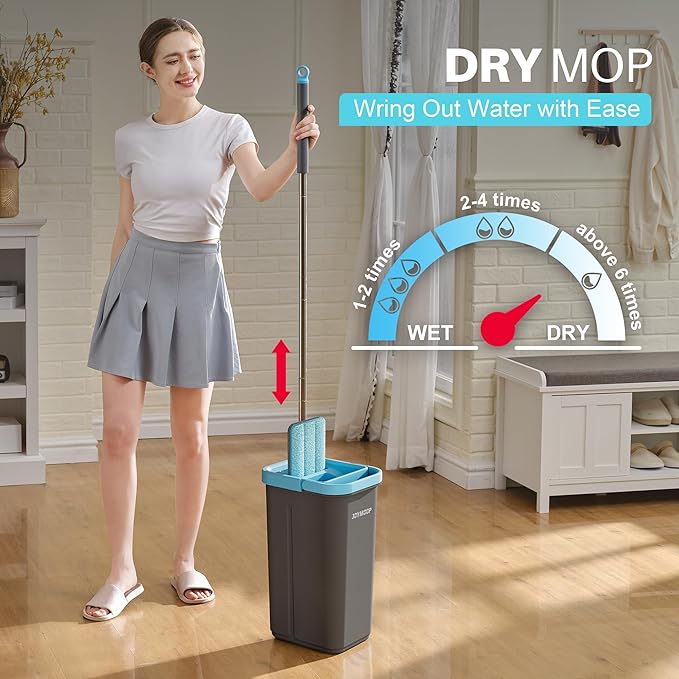 JOYMOOP Microfiber Mop Pads Replacement for JOYMOOP Flat Mop Bucket Set, Pack of 4 Refills 13-inch - Grey & Cyan Blue