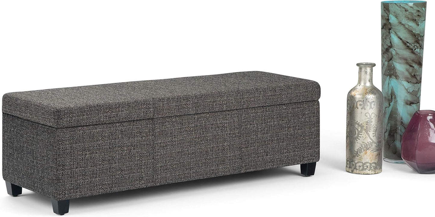SIMPLIHOME Avalon 48 inch Wide Contemporary Rectangle Storage Ottoman Bench in Dark Grey Tweed Look Fabric, Assembled, For the Living Room, Entryway and Family Room