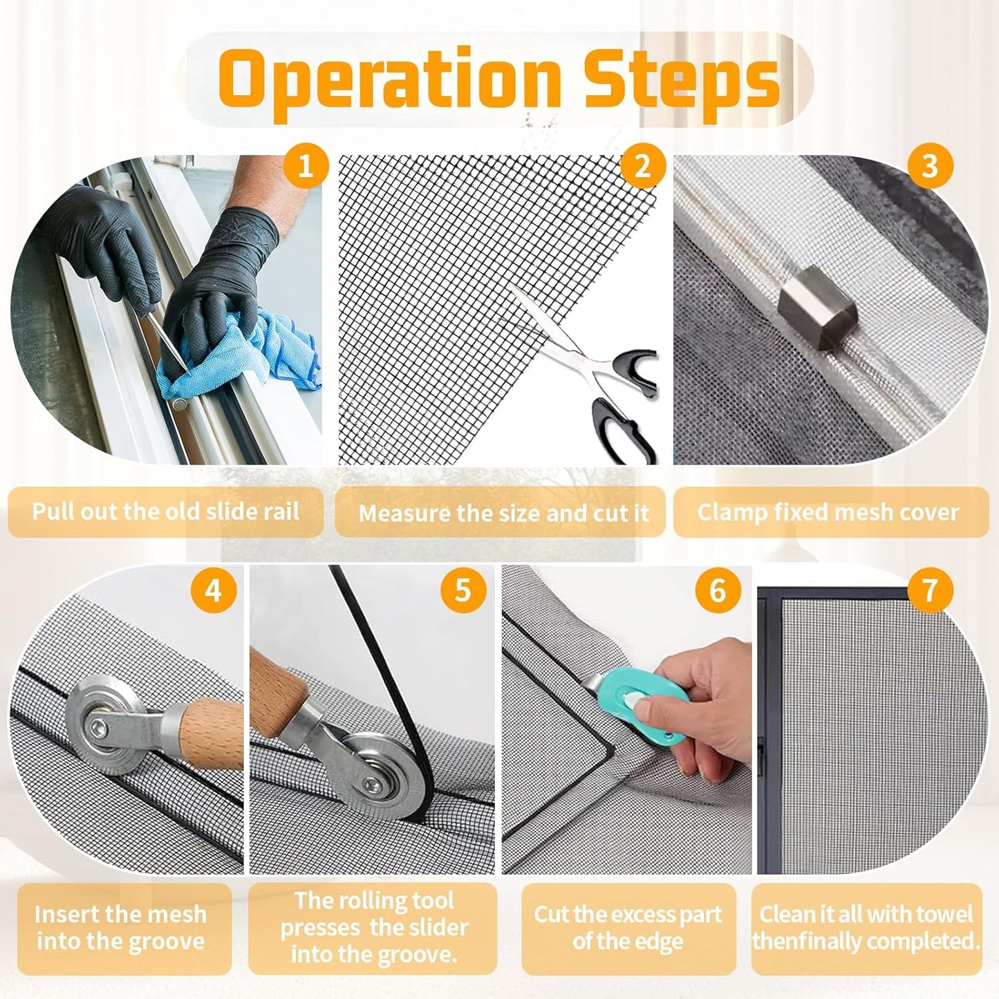 Window Screen Replacement,Screen Door Repair Kit, 59"x158" Black Window Screen Mesh,Including 50 FT Splines+Hooks+2 Rollers+8 Clips+Scissors+Knife+Tape Measure,Fully Equipped Window Screen Repair Kit