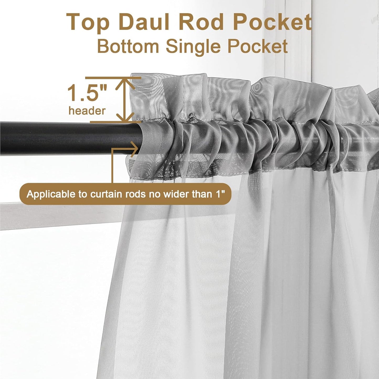 Chyhomenyc Charcoal Grey Sheer Curtains 108 Inch Length 2 Panels, Extra Long Light Filtering Solid Voile Window Drapes for Patio/Living Room/Wedding/Party Ceremony, 2 Panels, 9FT Length