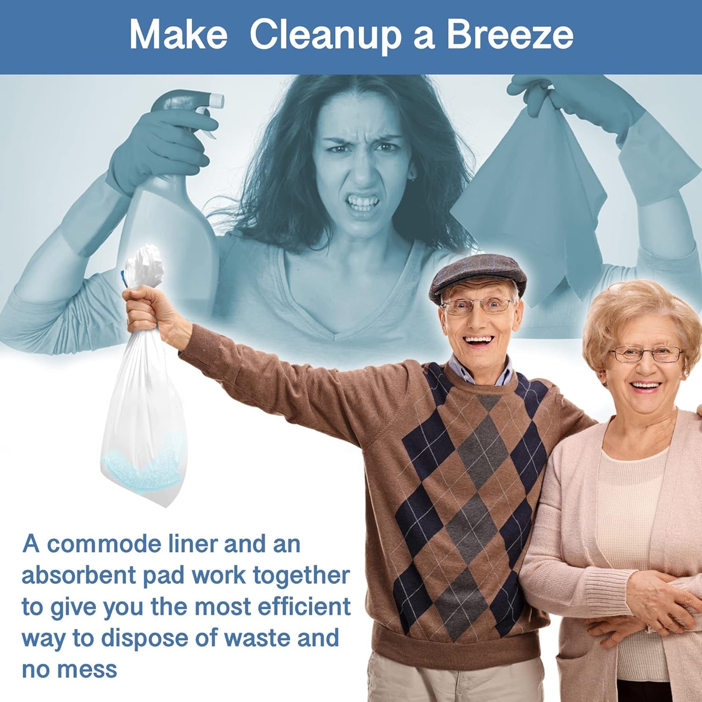 Commode Absorbent Pads for Bedside Commode Liners - 100 Pads for Portable Toilet Bags- No More Days Doing The Dirty Work - For Bedside Toilet Liners, Potty Bags for Portable Toilet, Potty Chair Liners