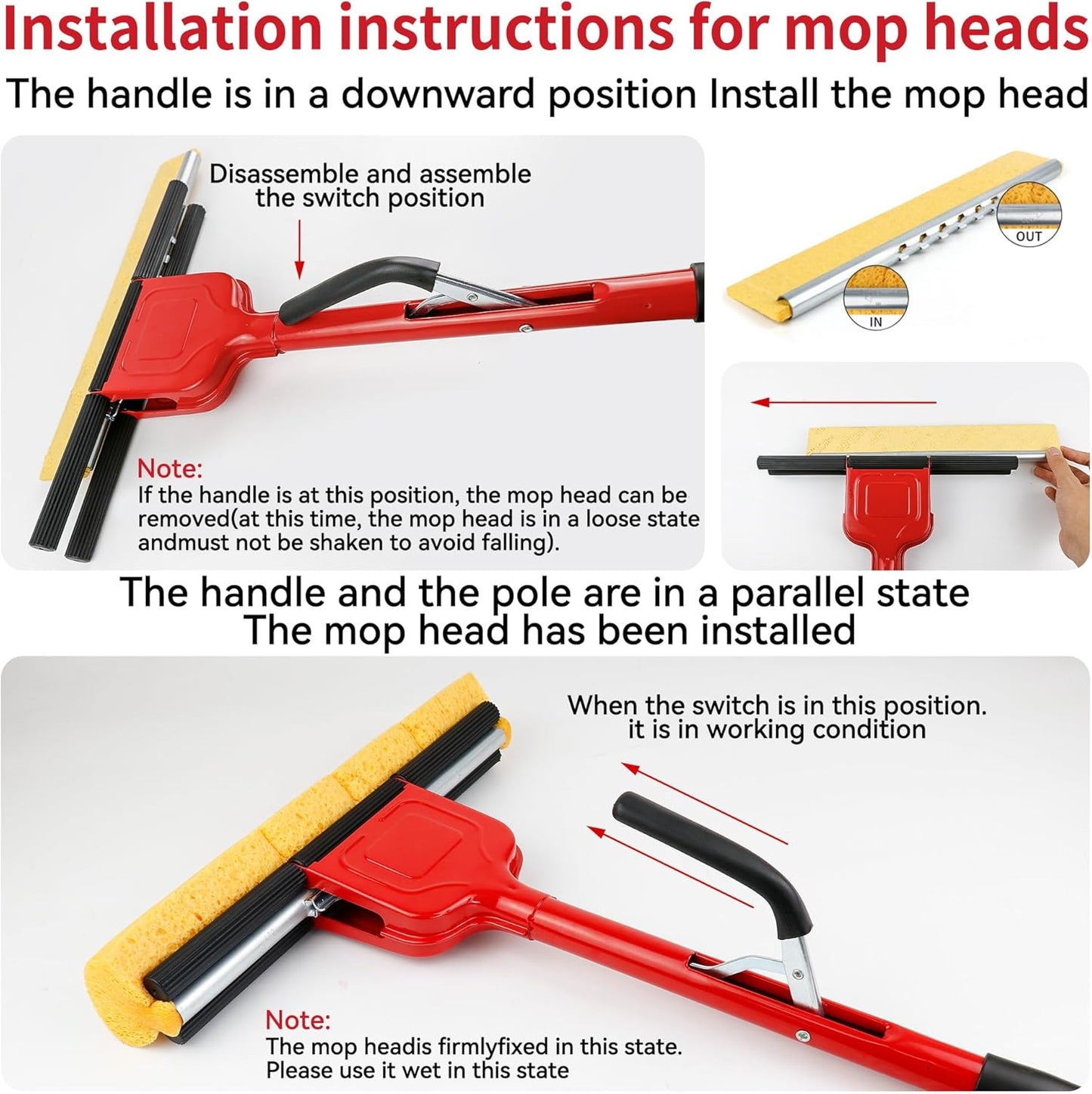 Compressed Cellulose Sponge Mop with 2 Roller swop mop Heads Suitable for Wood, Ceramic Tiles and Other Flat and Smooth Floors (1 Handle and 2 Heads)