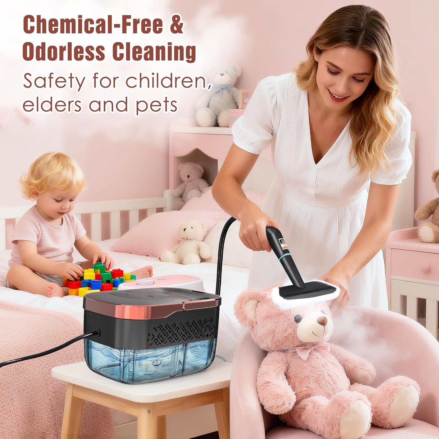 Steam Cleaner, 4 Bar High Pressure Steamer with 6-Level Adjustable, 15s Heat-Up, 42.7oz Large Tank, 7ft Extended Hose, 18 pcs Accessories, Portable Steam Cleaner for Home, Car, Tile, Grout, Grease