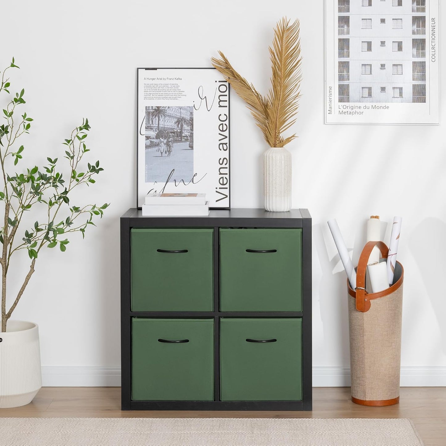 StorageWorks Green Storage Cubes, 13x13 Storage Cube Bins with Handle, Cube Storage Organizer Bins for Shelves and Closet, Collapsible Storage Bins, 4-Pack