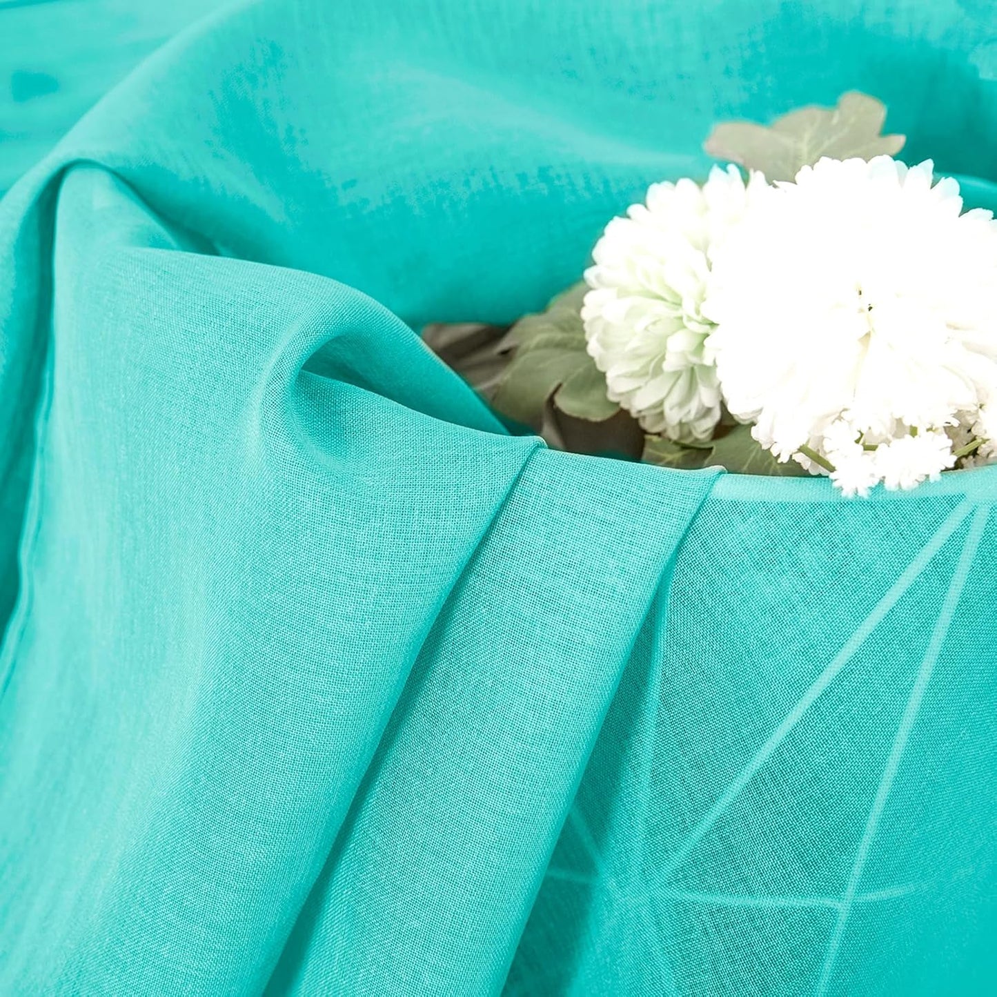 Tollpiz Sheer Tier Curtains Kitchen Linen Textured Half Curtain Sheers Light Filtering Rod Pocket Voile Bathroom Short Curtains for Farmhouse, 25 x 30 inches Long, Aqua Blue, Set of 2 Panels