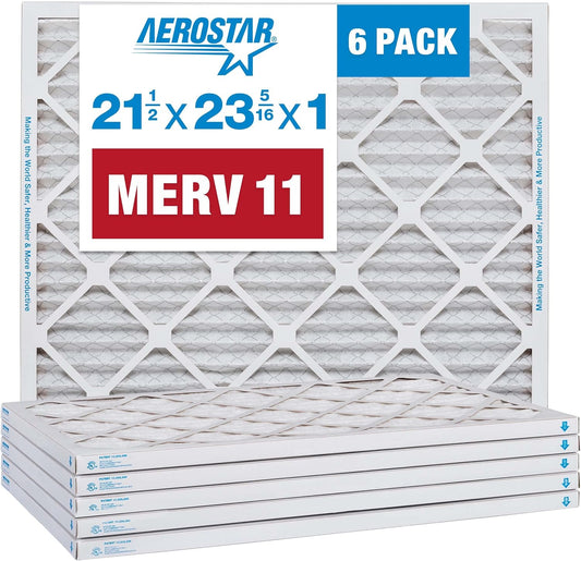 Aerostar 21 1/2x23 5/16x1 MERV 11 Pleated Air Filter, AC Furnace Air Filter, 6 Pack (Actual Size: 21 1/2" x 23 5/16" x 3/4")