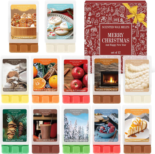 SCENTORINI Christmas Wax Melts, Wax Cubes Strong Scent 12 Pack, Scented Wax Melts, Long Lasting Soy Wax Melts for Warmer