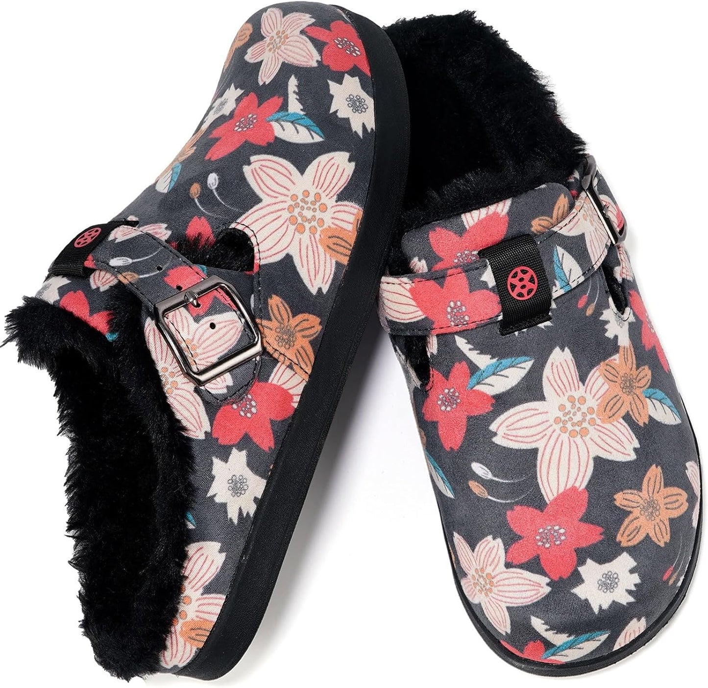 Fur Lined Clogs for Women Men Suede Winter Slippers Arch Support Slip on Mules Potato Shoes with Removable Cushion Footbed Warm Home House Shoes