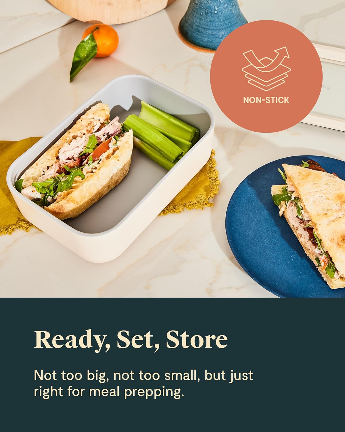 Caraway 6pc Glass Food Storage Set – 6.6 Cup Food Containers (6) - Ceramic Coated - Non Toxic, Non Stick with Lids - Microwave Safe - Navy