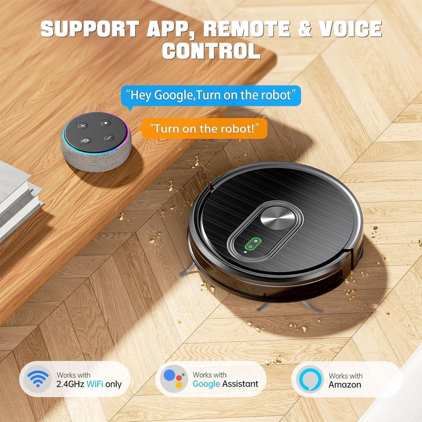 Robot Vacuum and Mop Combo, 2 in 1 Vacuuming & Mopping Robot with Schedule, App/Bluetooth/Voice, 3200Pa Max Suction, Self-Charging Robot Vacuum Cleaner, Slim, Ideal for Pet Hair, Hard Floor, Carpet