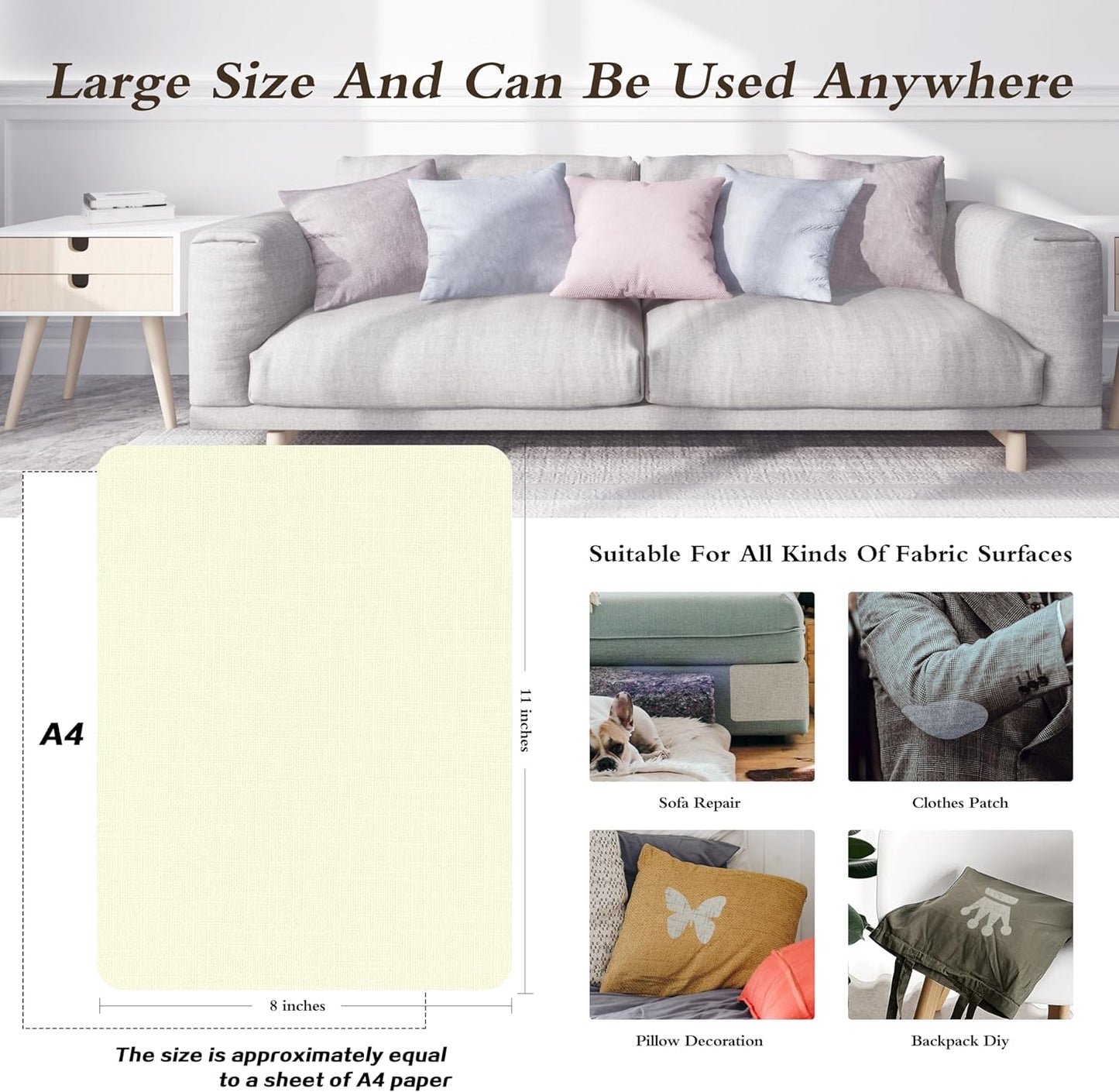 Fine Linen Repair Patches, Self-Adhesive Linen Fabric Patches, 8X11 inch Extra Size, Multi Color, Can be Used for Linen Sofa Repair and Linen Clothes Repair(8" x 11", Beige 3.0)