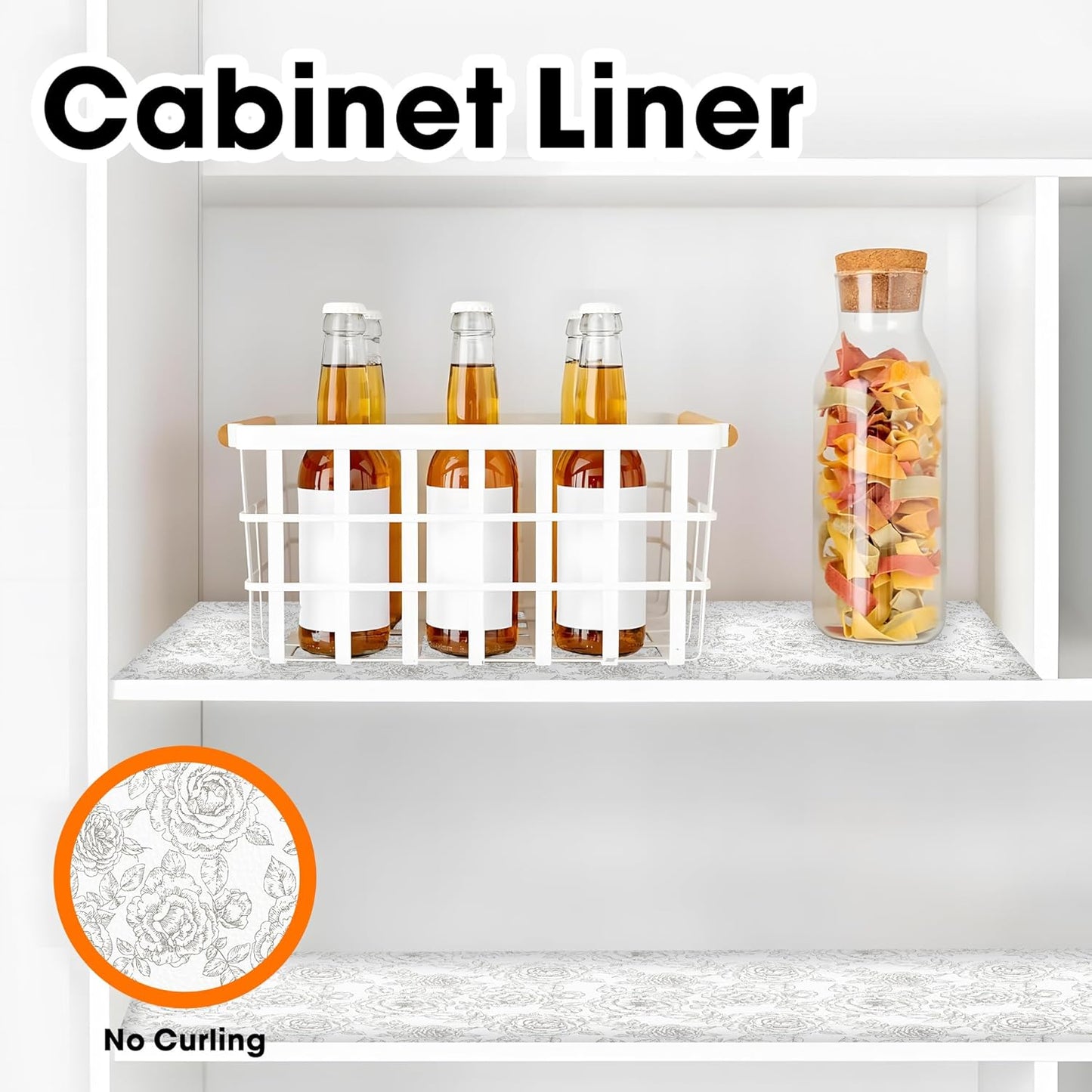 Drawer and Shelf Liner for Kitchen Cabinets Non-Adhesive, Non-Slip Cabinet Liner Shelf Paper Strong Grip Waterproof Easy to Clean for Kitchen Shelves Cupboard, Flower,17.5IN X 30FT
