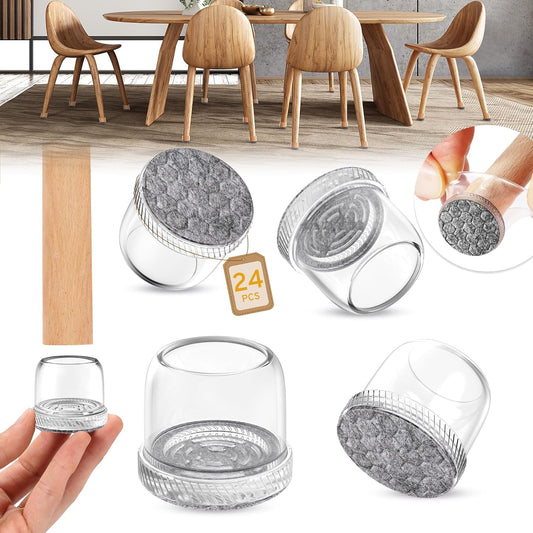 24PCS Extra Small Chair Leg Floor Protectors, Furniture Sliders, Chair Leg Protectors for Hardwood Floors, Non-Slip Felt Furniture Pads, Round Silicone Cap Covers to Protect Floors(Fit 0.5" - 0.75")