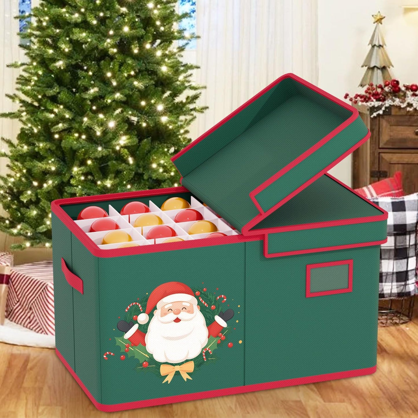 Christmas Ornament Storage Box Christmas Ornament Organizer Storage with Adjustable Dividers Fit 96 of 3 Inch 600D Oxford Fabric Ornaments Storage Container for Holiday Decorations